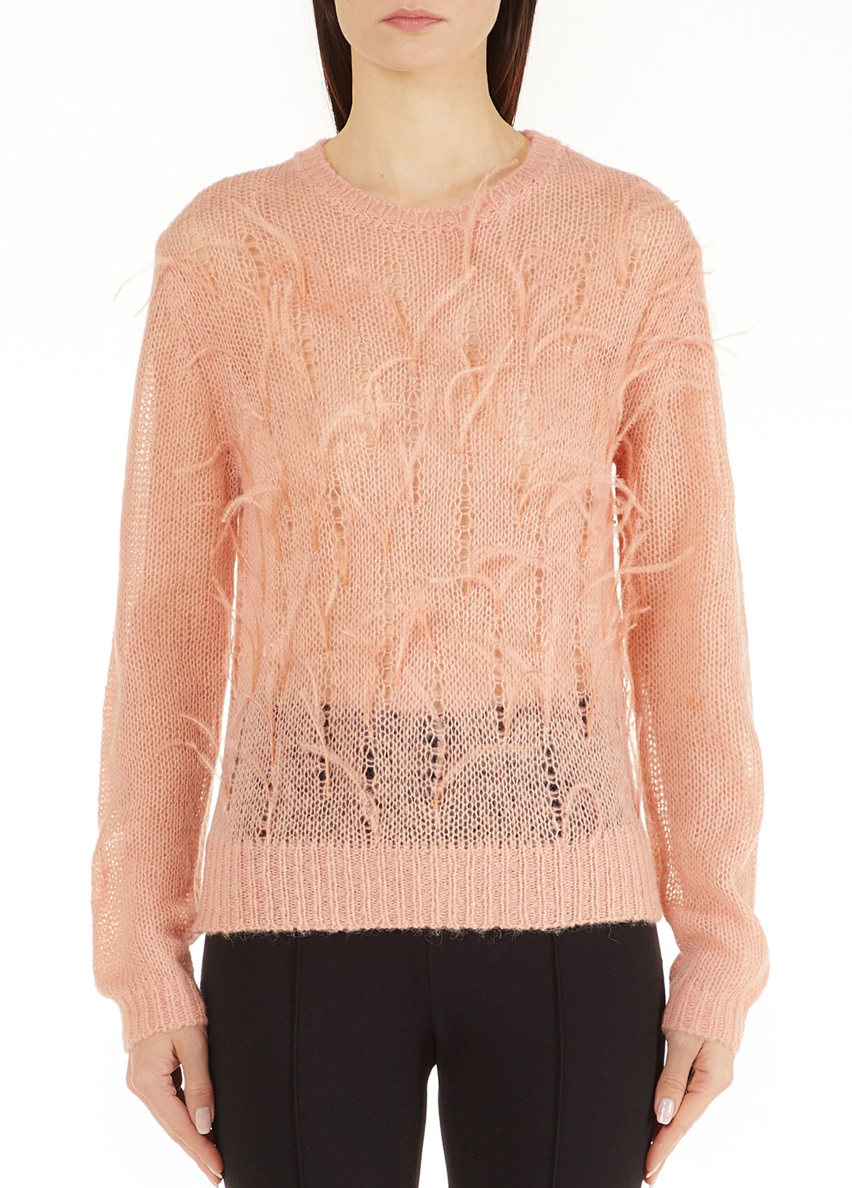 Wool blend sweatshirt with feathers