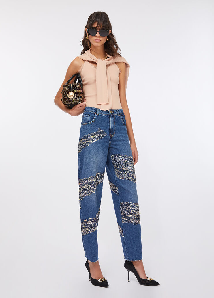 Jeans im Balloon Fit mit Nieten und Strass Denimblau Liu Jo - medium