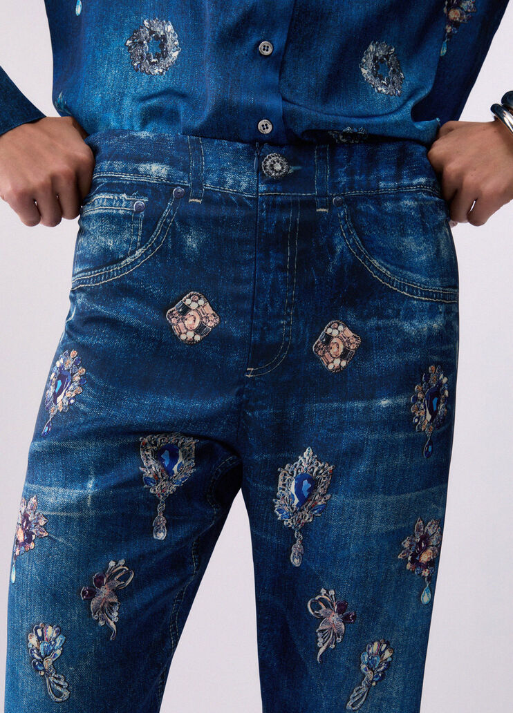 Pantal&oacute;n recto con estampado digital denim azul Liu Jo - medium