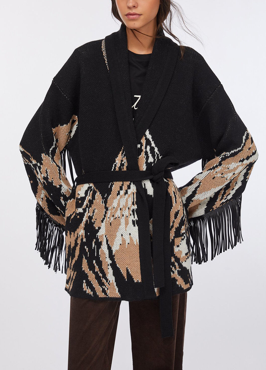 Cardigan Jacquard mit Fransen schwarz Liu Jo - large image number 0