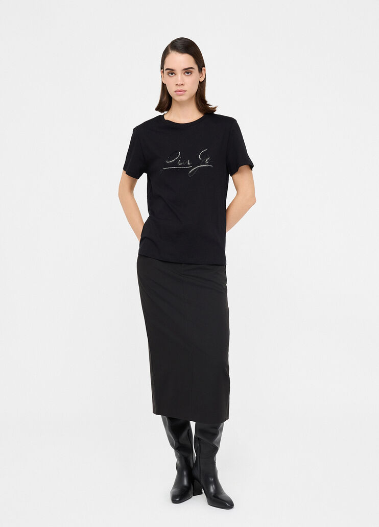 Printed T-shirt with rhinestones black Liu Jo - large image number 3 Printed T-shirt with rhinestones black Liu Jo - large image number 3