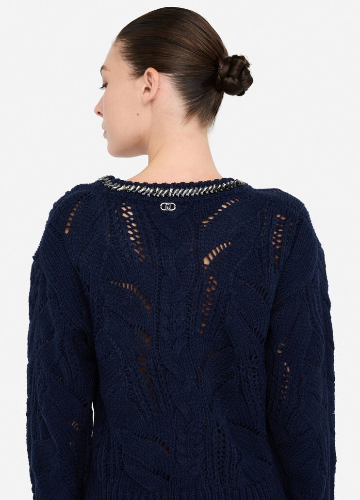 Openwork jumper with gemstones dark blue Liu Jo - large image number 4 Openwork jumper with gemstones dark blue Liu Jo - large image number 4