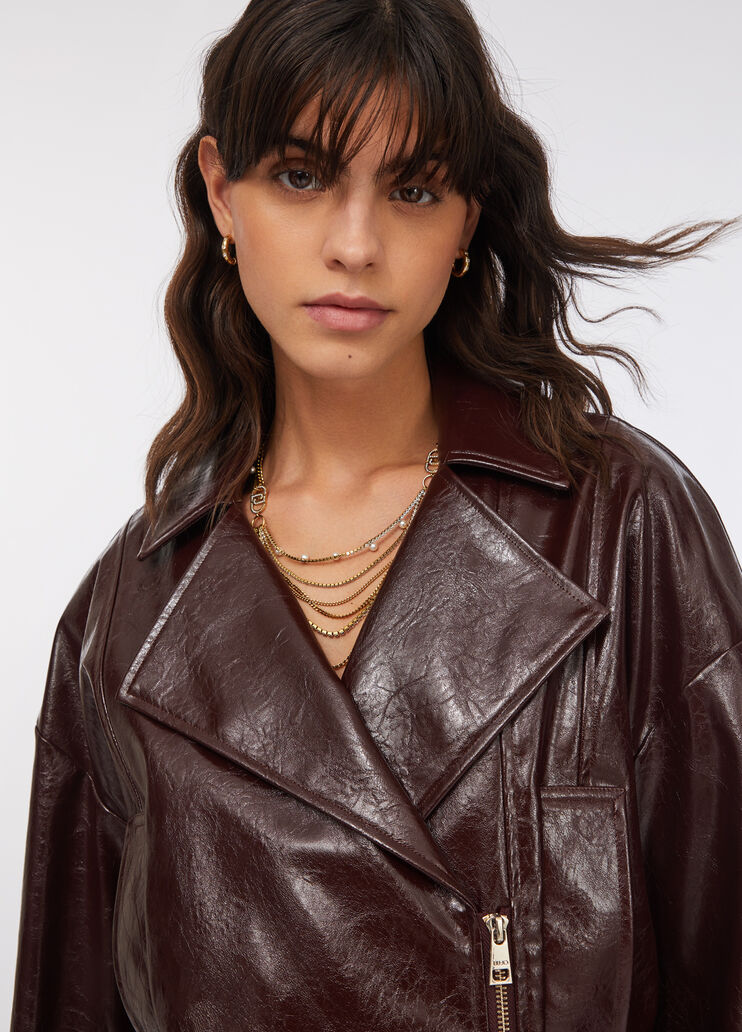 Глянцевая байкерская куртка темно-коричневый Liu Jo - medium