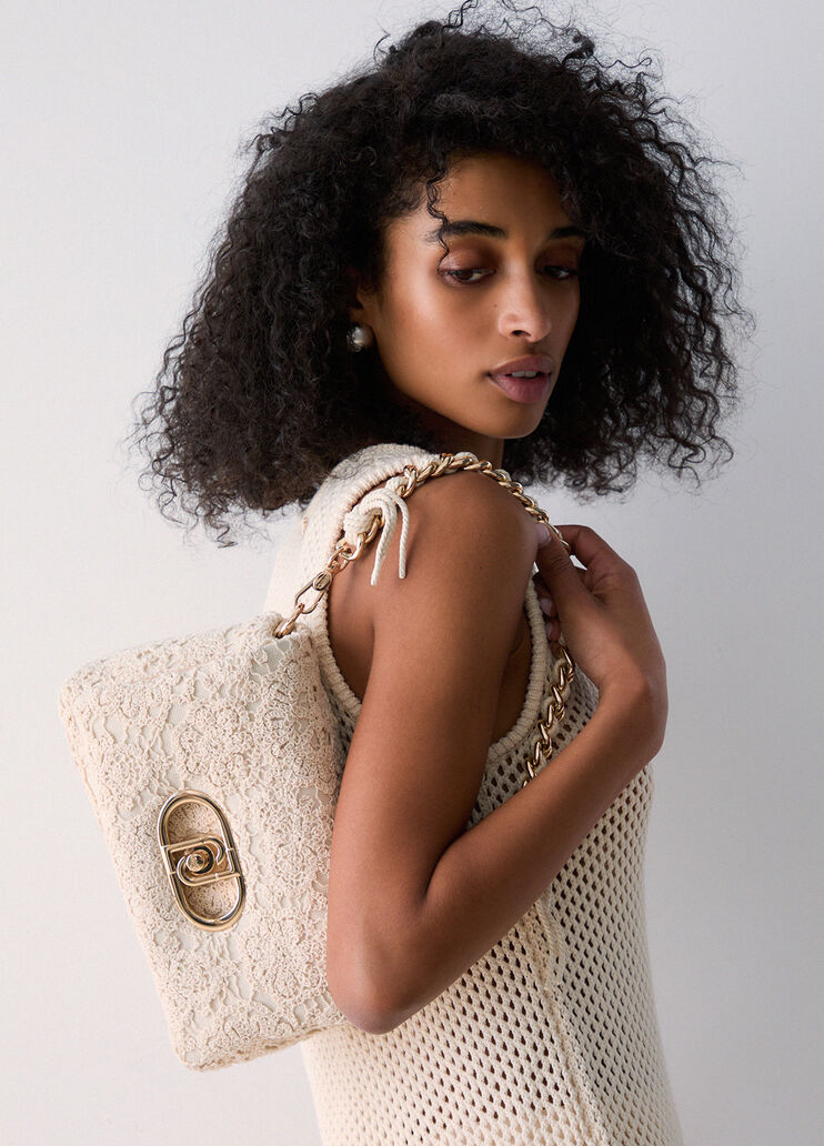 Mittelgro&szlig;e geh&auml;kelte Tasche LaPuffy Creme Liu Jo - medium