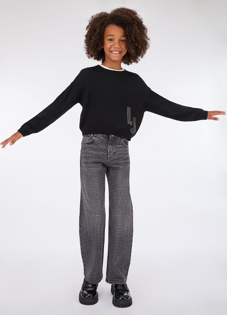 Wool jumper with logo and rhinestones black Liu Jo - large image number 1