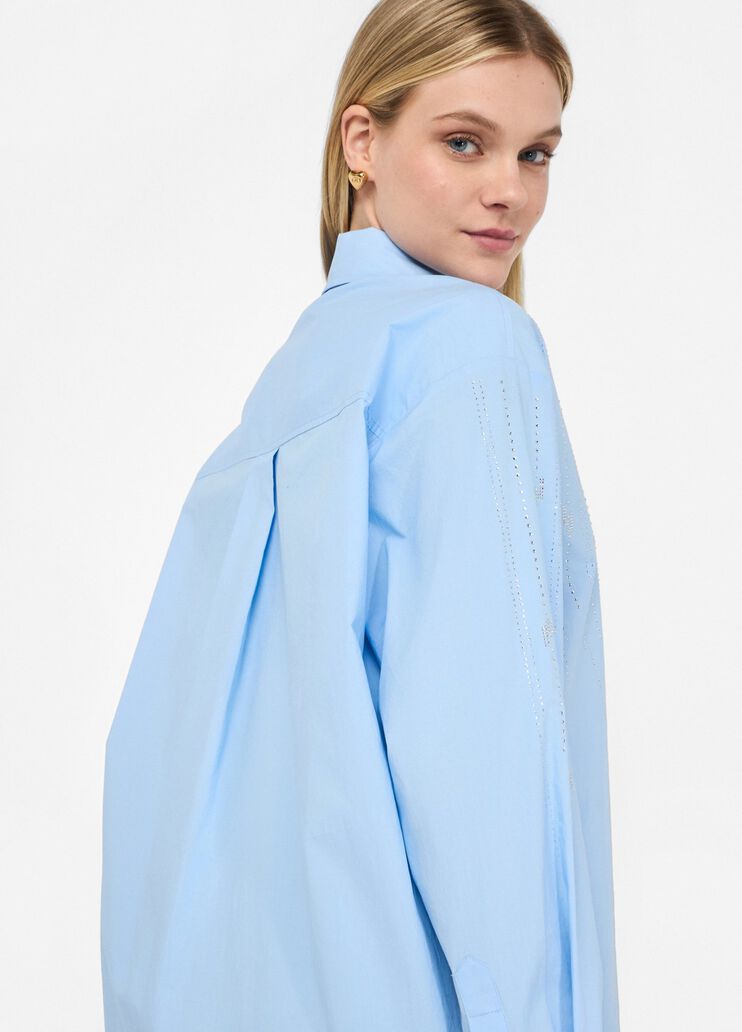 Chemise en coton avec strass bleu clair Liu Jo - large image number 3