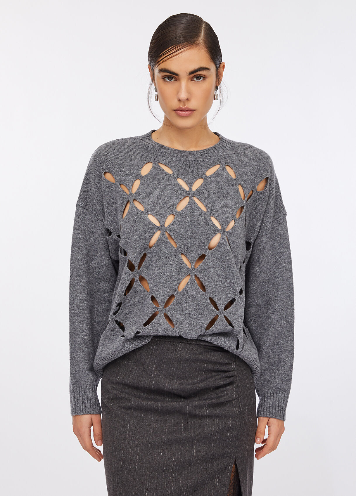 100% wool jumper with cut-out detailing colour grey | Liu Jo