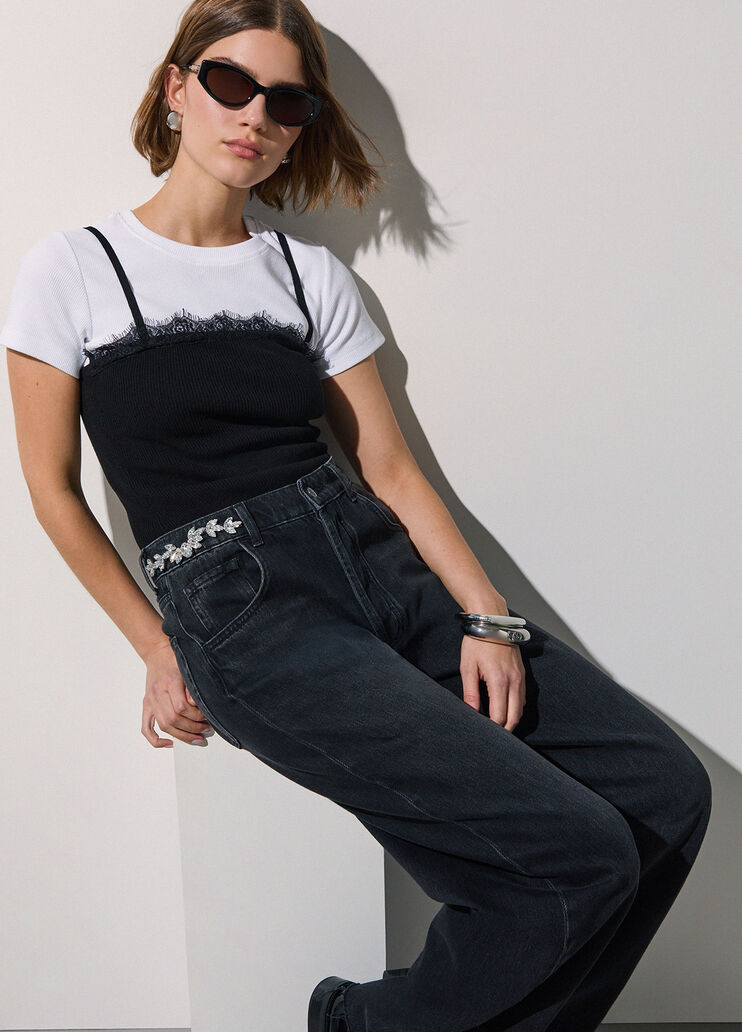 Ribbed T-shirt with Logo Patch optical white Liu Jo - medium