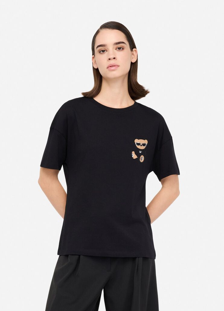 T-shirt with embroidery and rhinestones black Liu Jo - medium T-shirt with embroidery and rhinestones black Liu Jo - medium