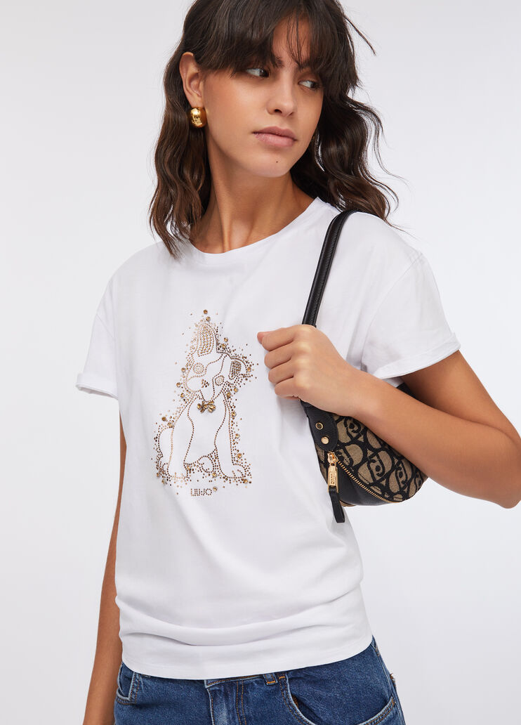 T-Shirt mit Strass Weiß Liu Jo - medium