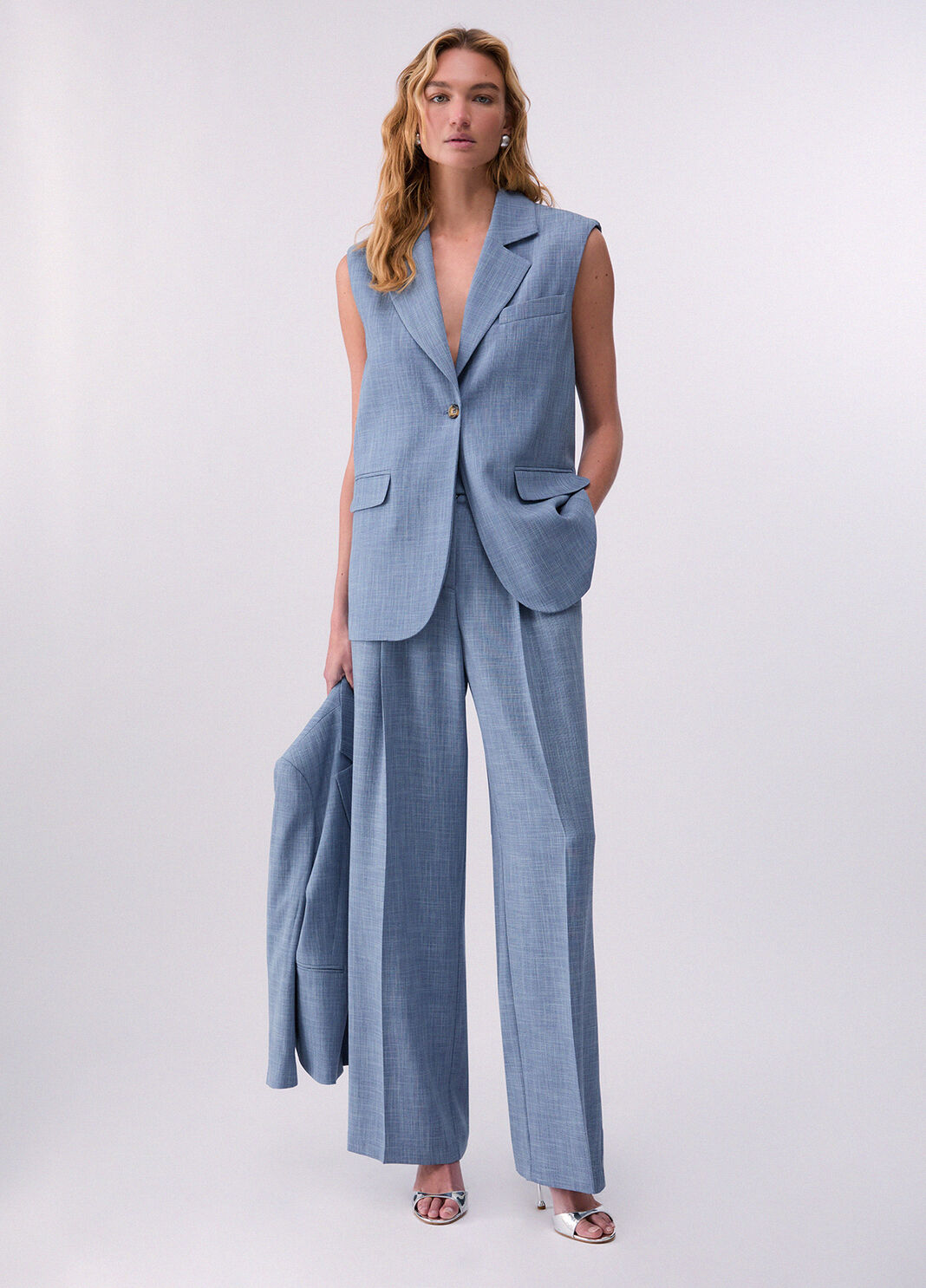 Palazzohose aus Melange-Stoff Blau Liu Jo - large image number 5