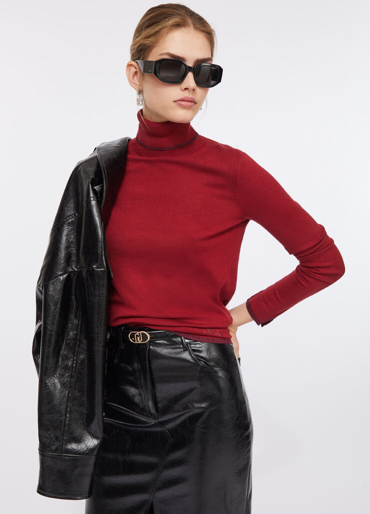 Polo-neck with lurex® details red Liu Jo - large image number 2