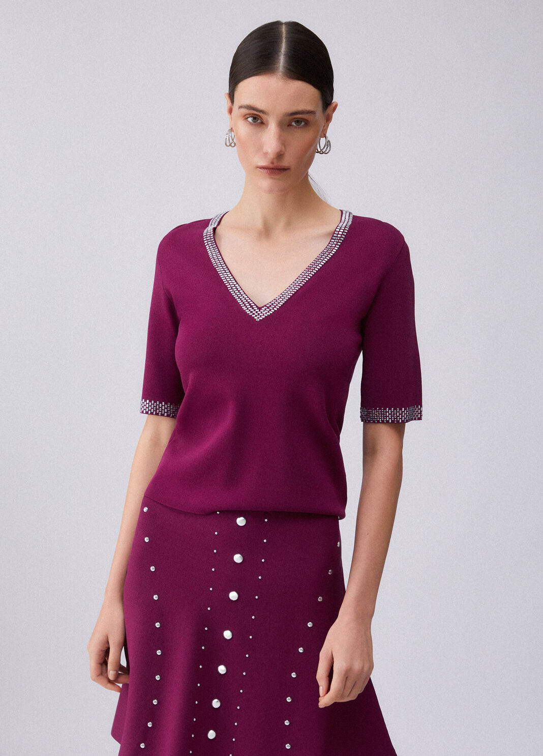 Knit t-shirt with gemstones purple Liu Jo - large image number 0