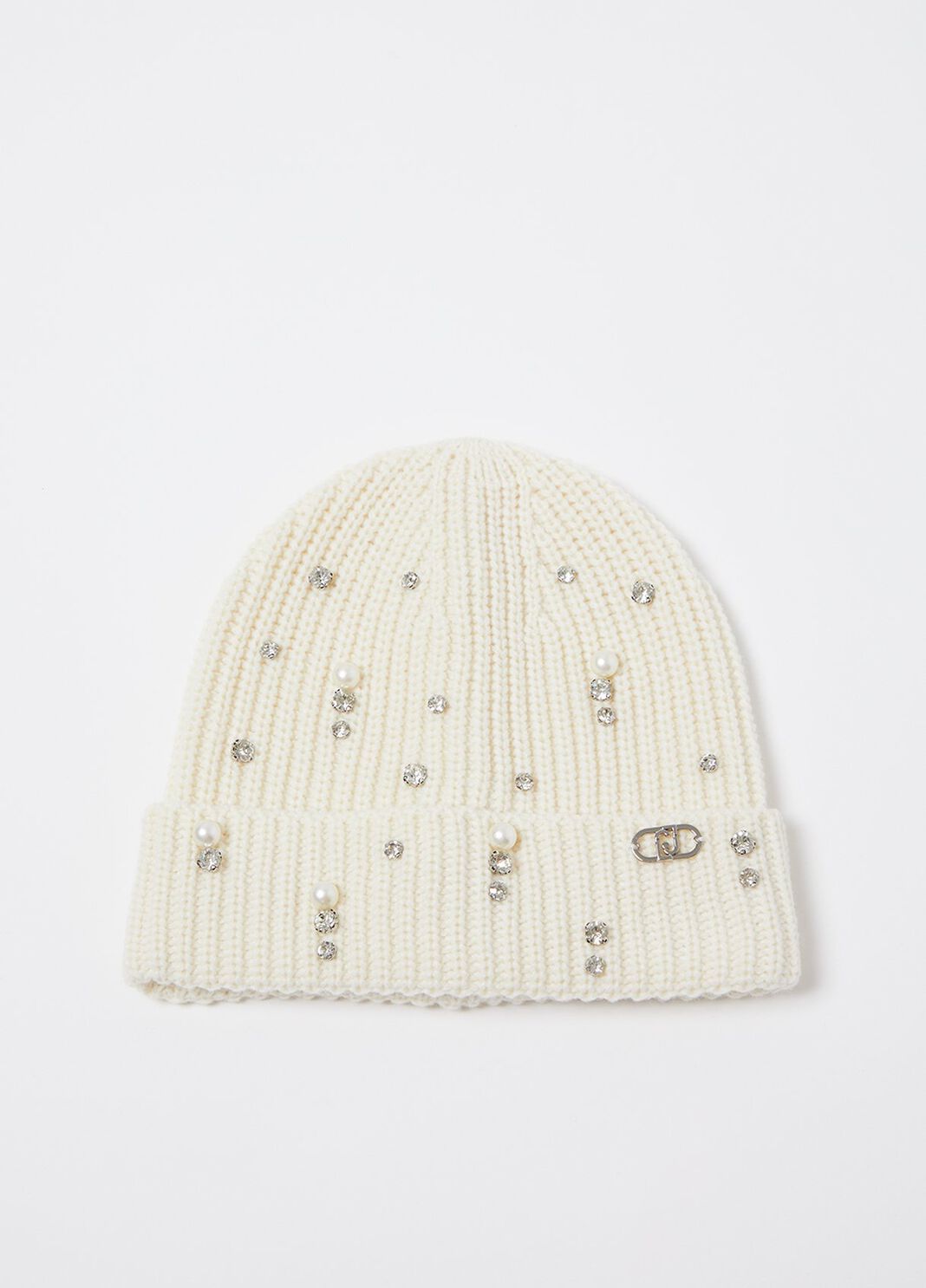 Berretto beanie con strass e perle burro Liu Jo - large image number 0