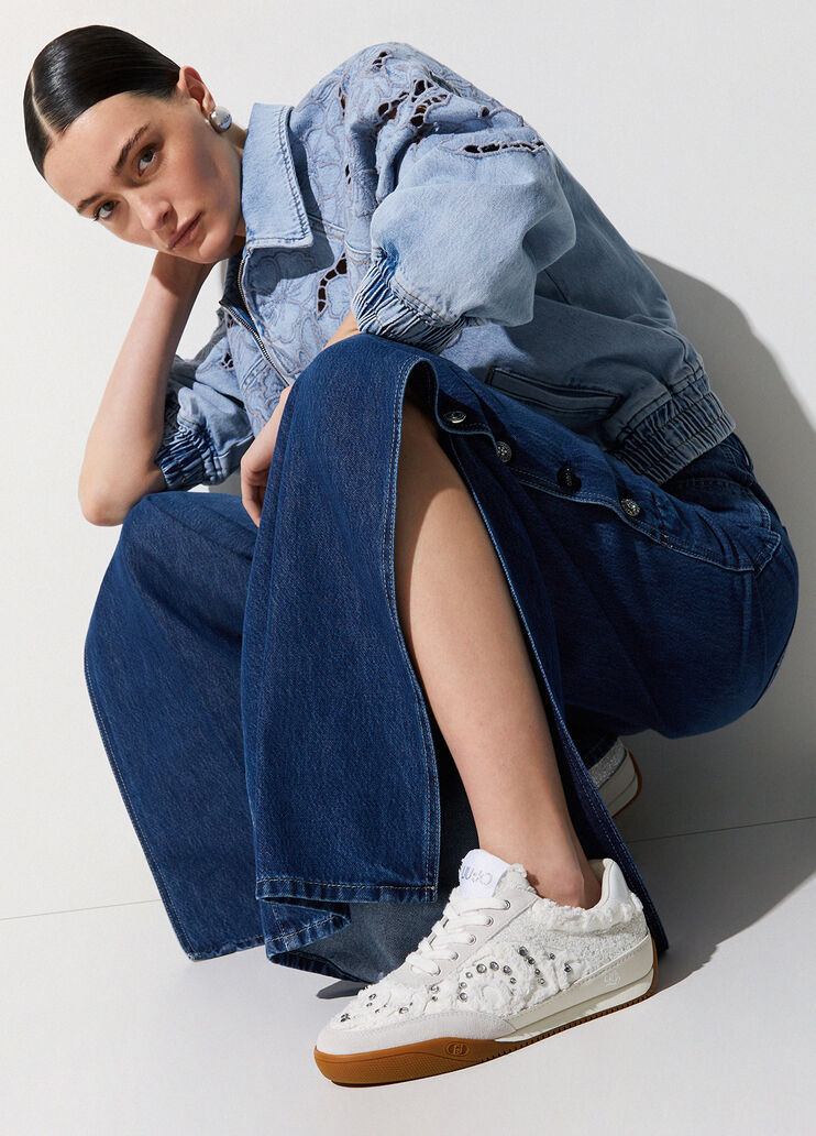 Sneaker aus Denim mit Schmucksteinen Wei&szlig; Liu Jo - medium