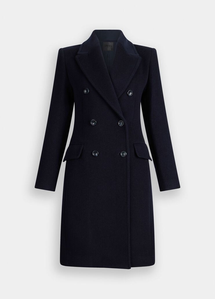 Abrigo de doble botonadura de lana azul marino Liu Jo - large image number 6
