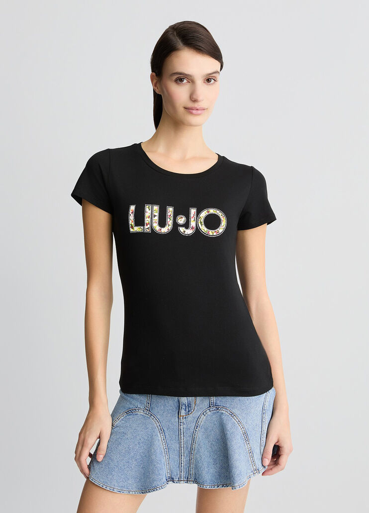T-shirt with logo and gemstones Black Liu Jo - medium T-shirt with logo and gemstones Black Liu Jo - medium