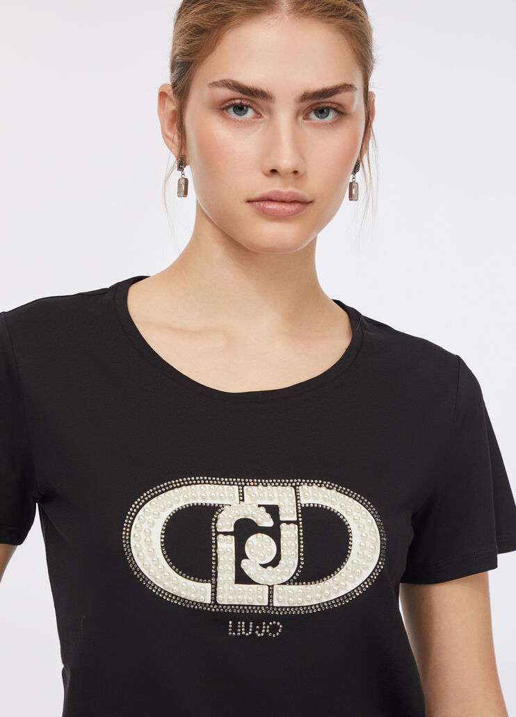 Cotton T-shirt black/monogram Liu Jo - large image number 3
