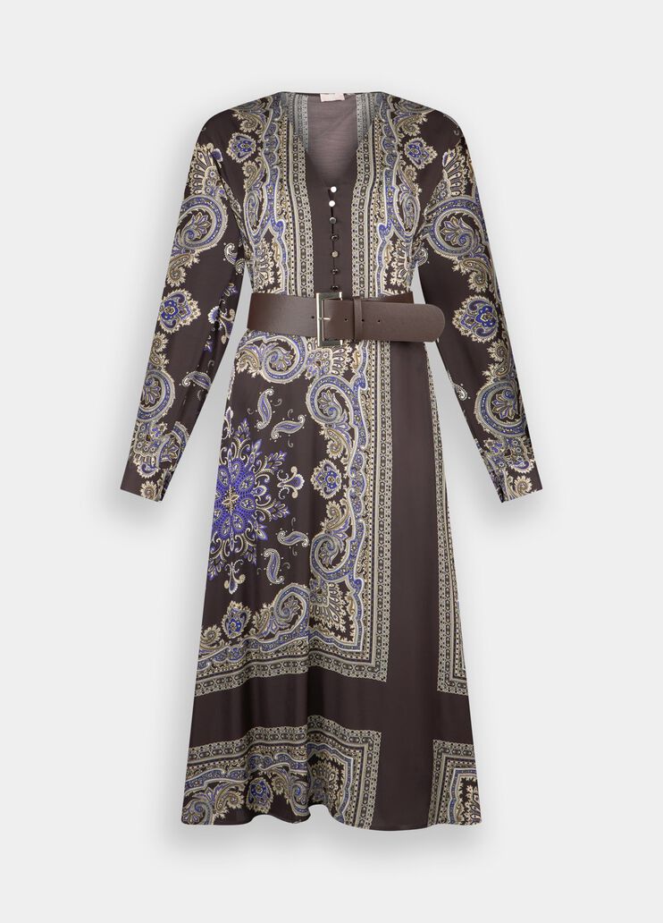 Midi dress with belt brown with print Liu Jo - large image number 6