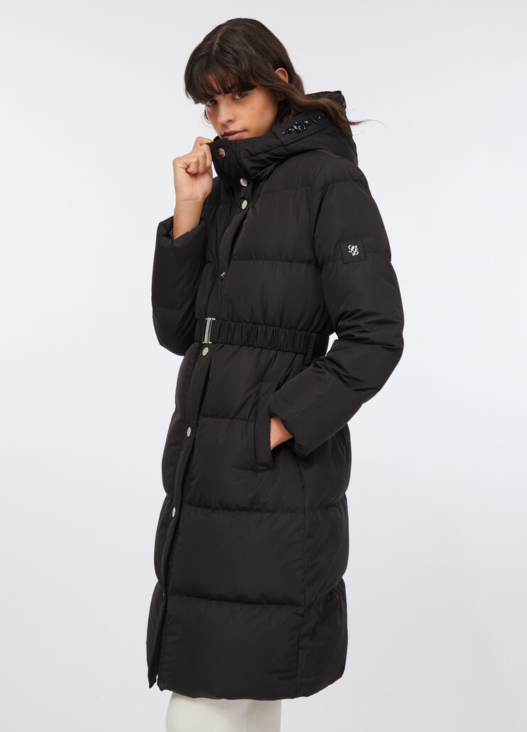 Longline down jacket with bejewelled embroidery black Liu Jo - large image number 4