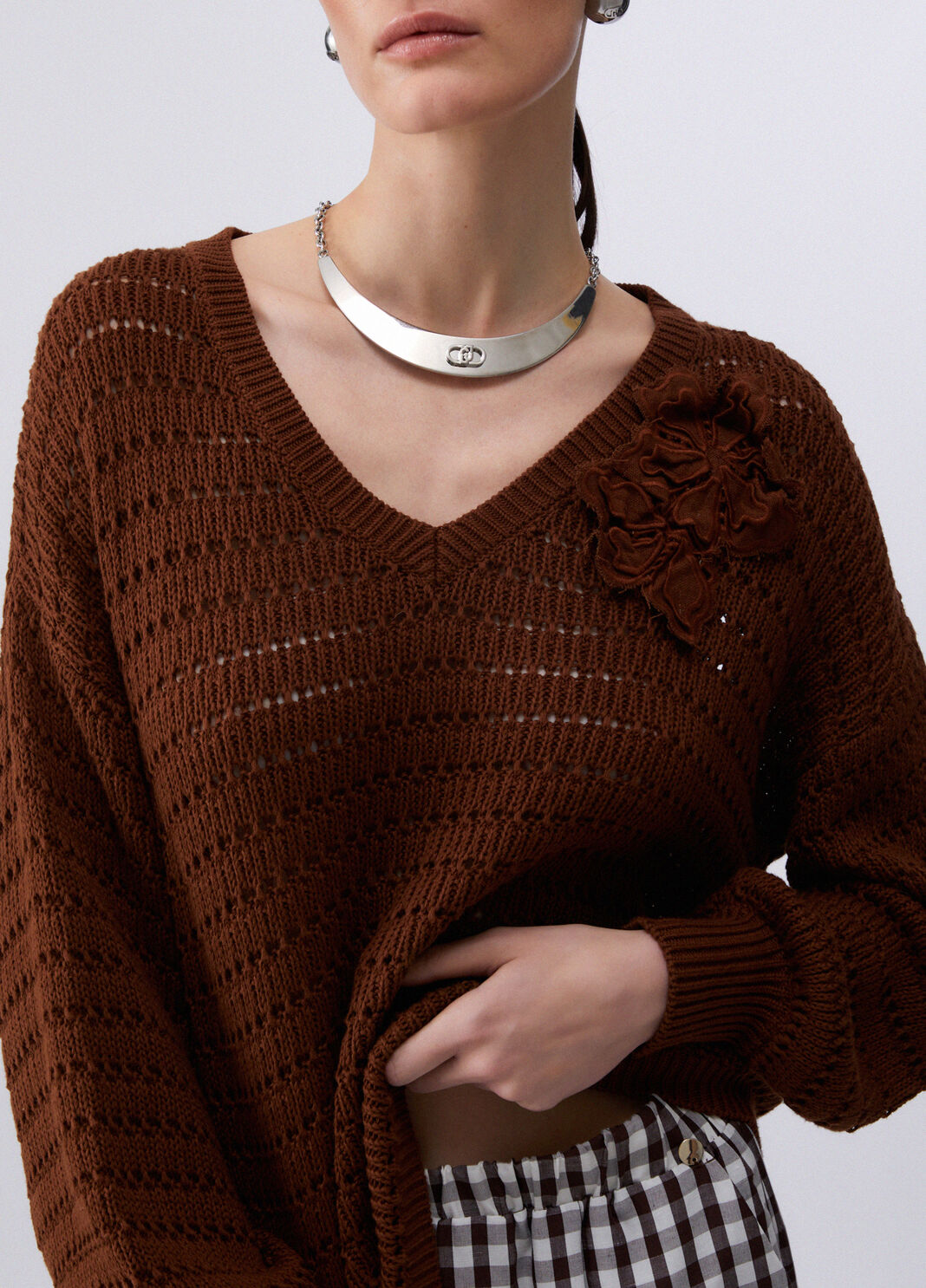 Джемпер с ажурной вышивкой табачный Liu Jo - large image number 4