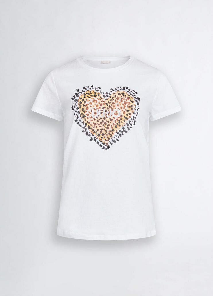 T-shirt con cuore animalier bianco/leopard Liu Jo - large image number 6 T-shirt con cuore animalier bianco/leopard Liu Jo - large image number 6