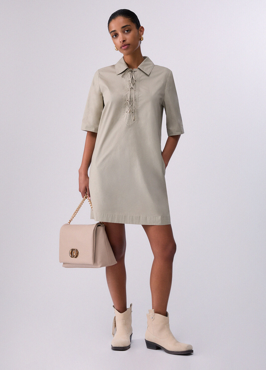 Kurzes Kleid aus Popeline Grau Liu Jo - large image number 5