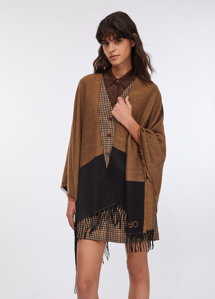 Poncho with logo and fringes camel Liu Jo - large image number 0