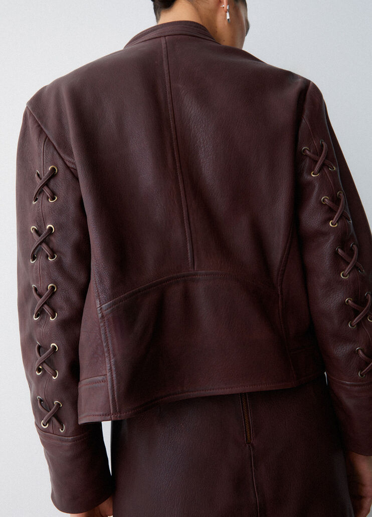 Veste en cuir à lacets marron foncé Liu Jo - large image number 4