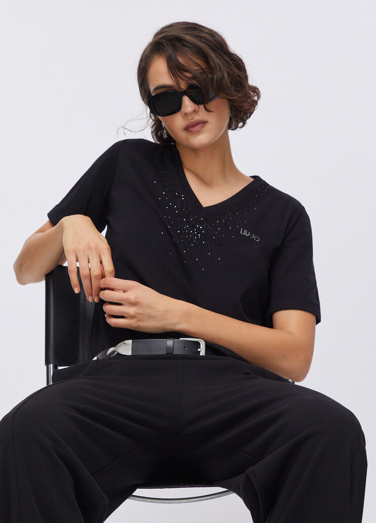 T-shirt con strass nero Liu Jo - medium