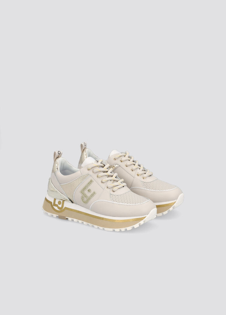 Leather sneakers with crackle details milk/gold Liu Jo - large image number 0 Leather sneakers with crackle details milk/gold Liu Jo - large image number 0