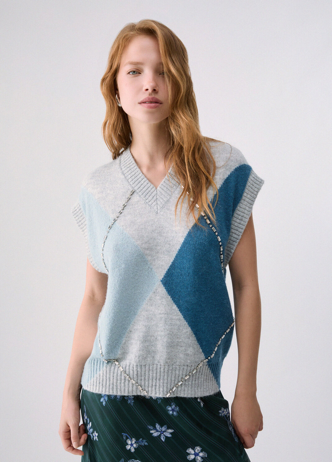 Vest Argyle with jewel embroidery blue Liu Jo - large image number 0