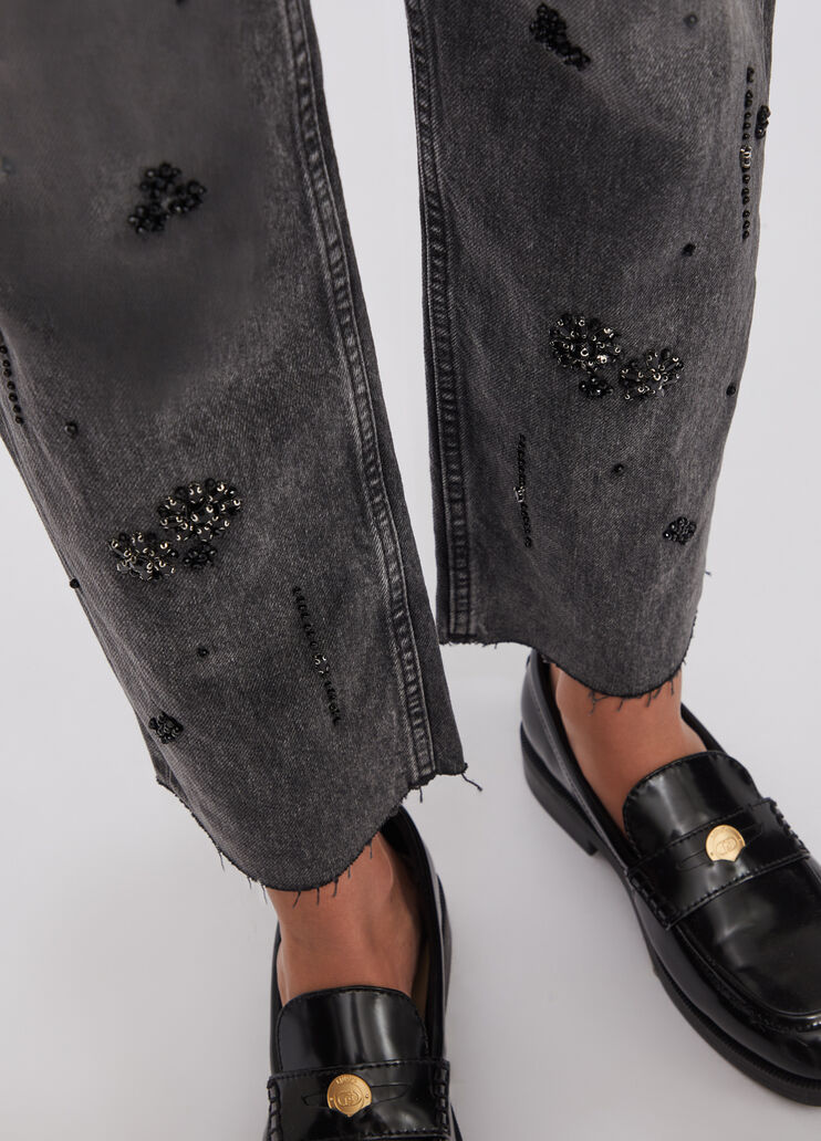 Gerade geschnittene Jeans mit Strass Denim-Schwarz Liu Jo - medium