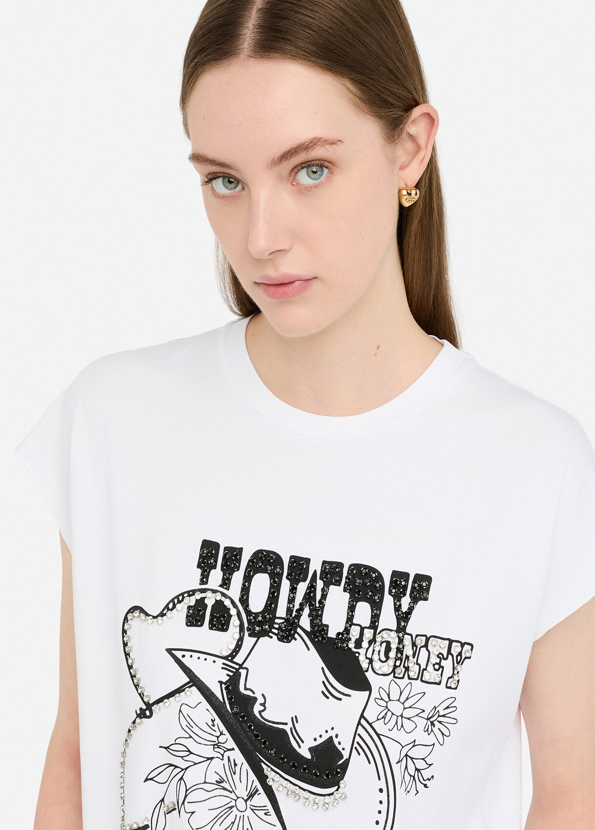 Printed T-shirt with rhinestones colour white | Liu Jo