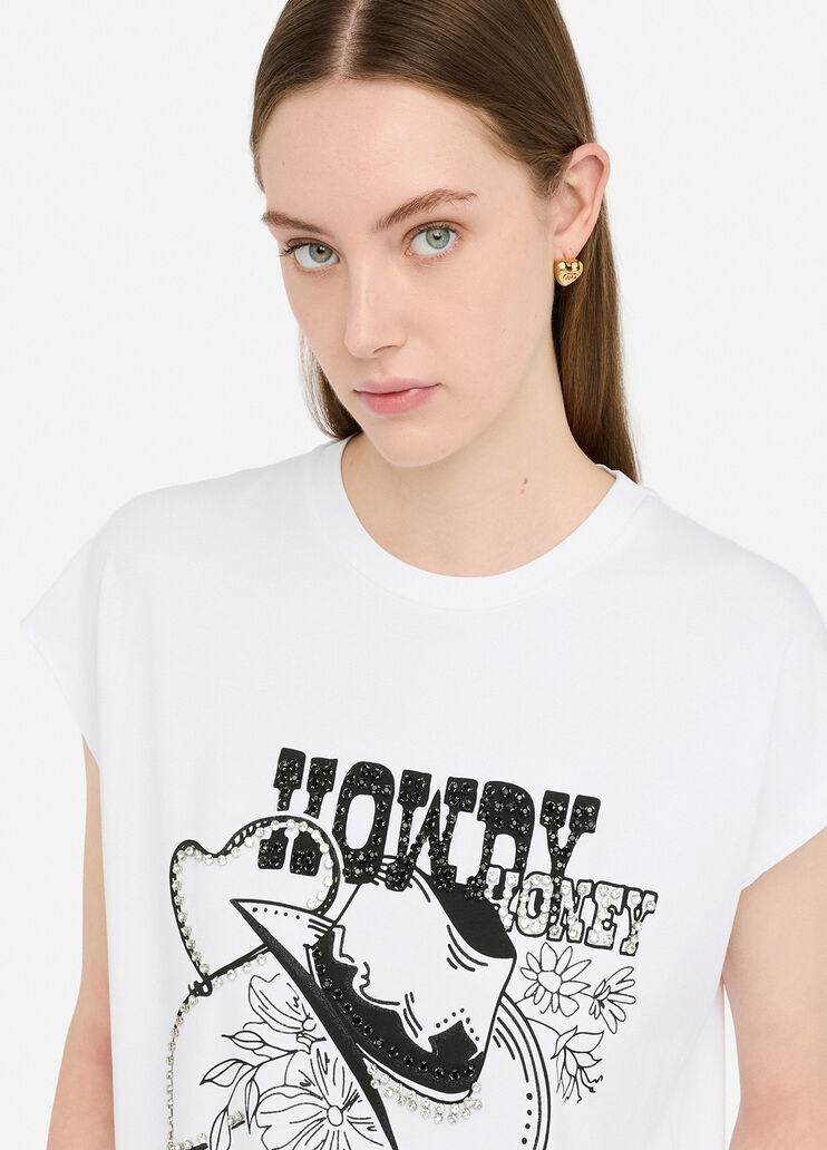 Printed T-shirt with rhinestones white Liu Jo - large image number 2