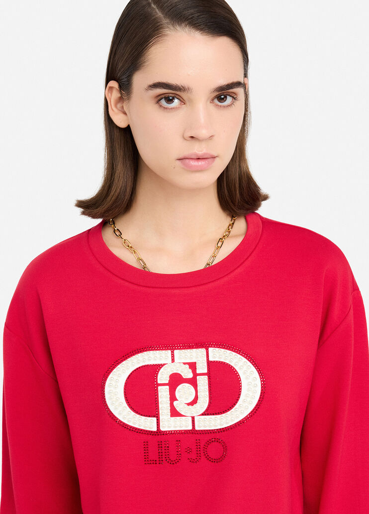 Sweatshirt with maxi beads red/monogram Liu Jo - medium Sweatshirt with maxi beads red/monogram Liu Jo - medium