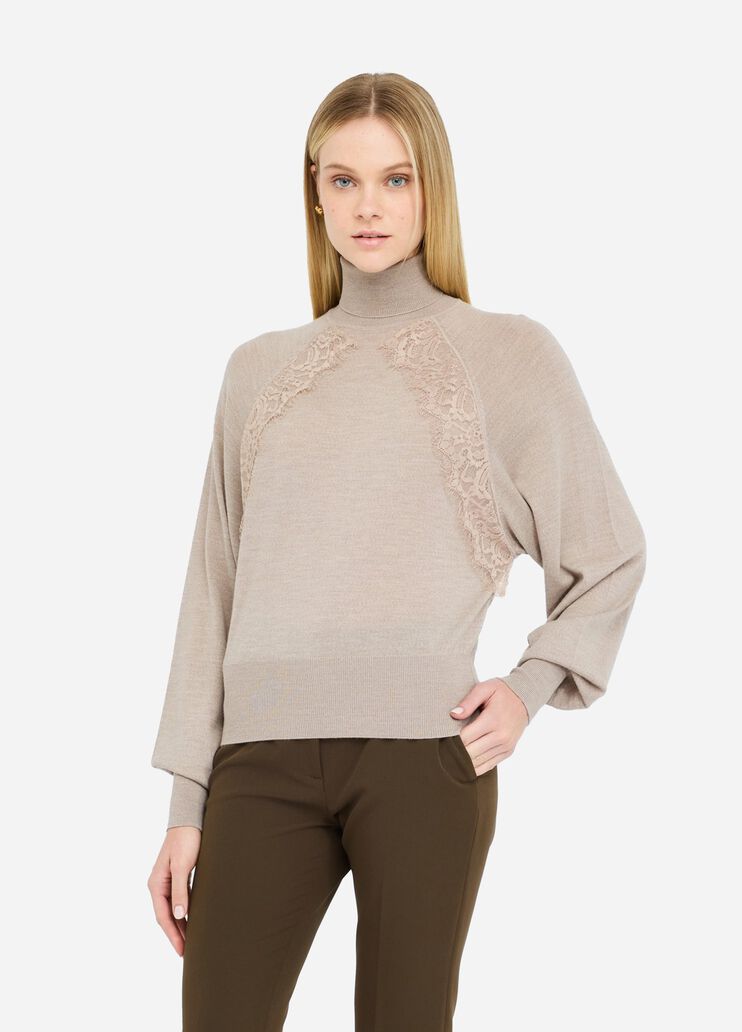 Pull à col roulé en laine avec dentelle gris tourterelle Liu Jo - medium Pull à col roulé en laine avec dentelle gris tourterelle Liu Jo - medium