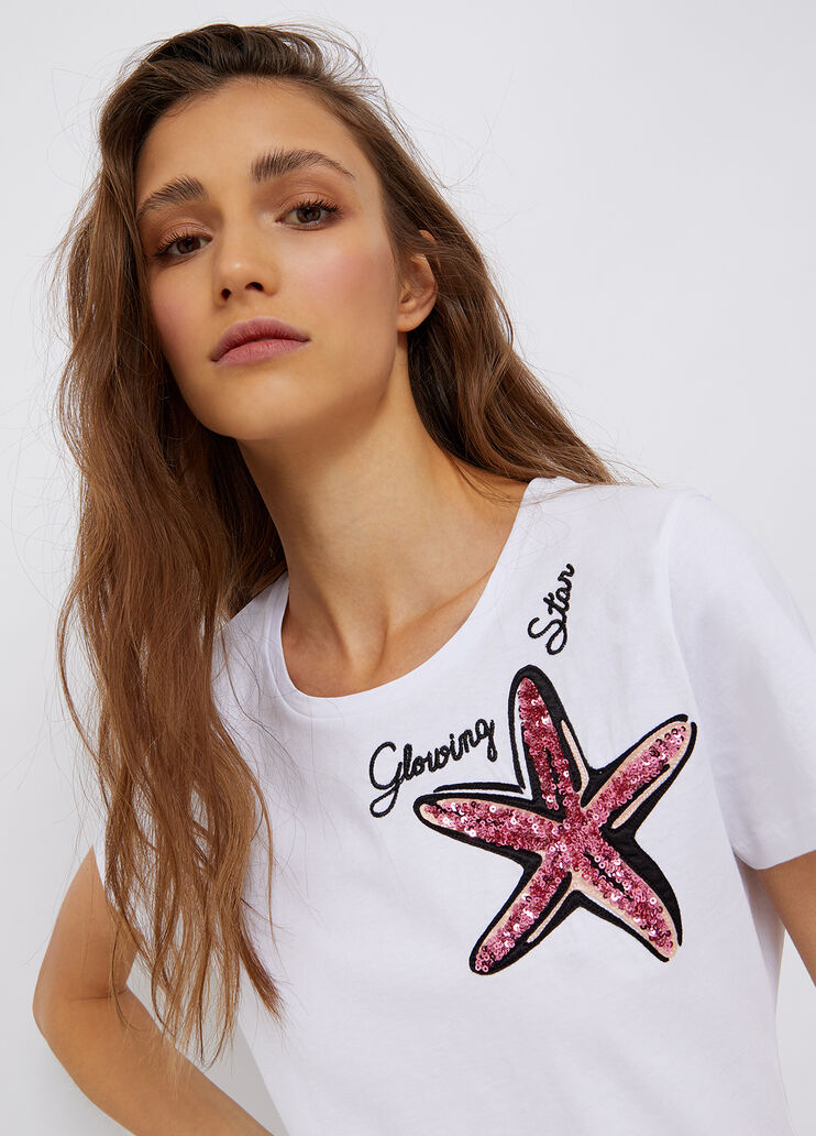 T-shirt with print and appliqués white/starfish Liu Jo - large image number 1
