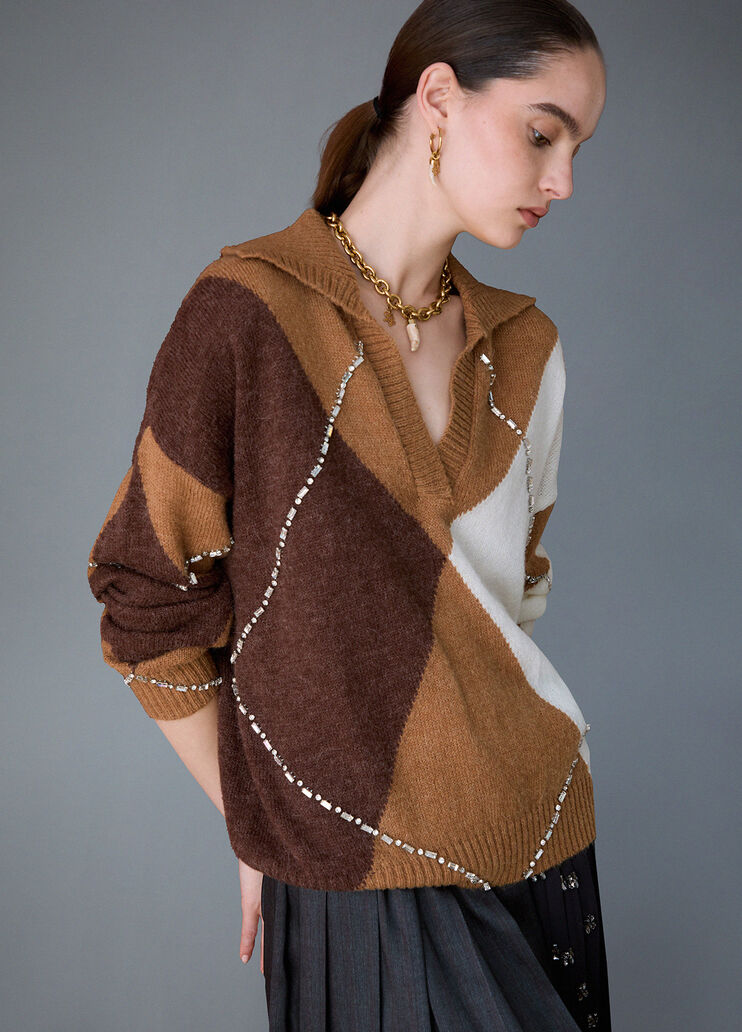 Polo shirt Argyle with jewel embroidery camel Liu Jo - medium