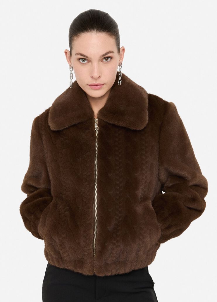 Teddy bomber jacket with cable knit detailing chocolate Liu Jo - medium Teddy bomber jacket with cable knit detailing chocolate Liu Jo - medium