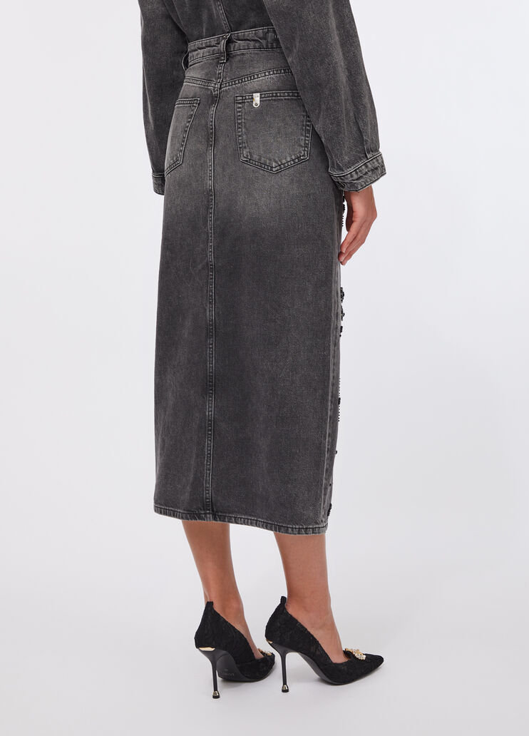 Gonna in denim con strass denim nero Liu Jo - large image number 1