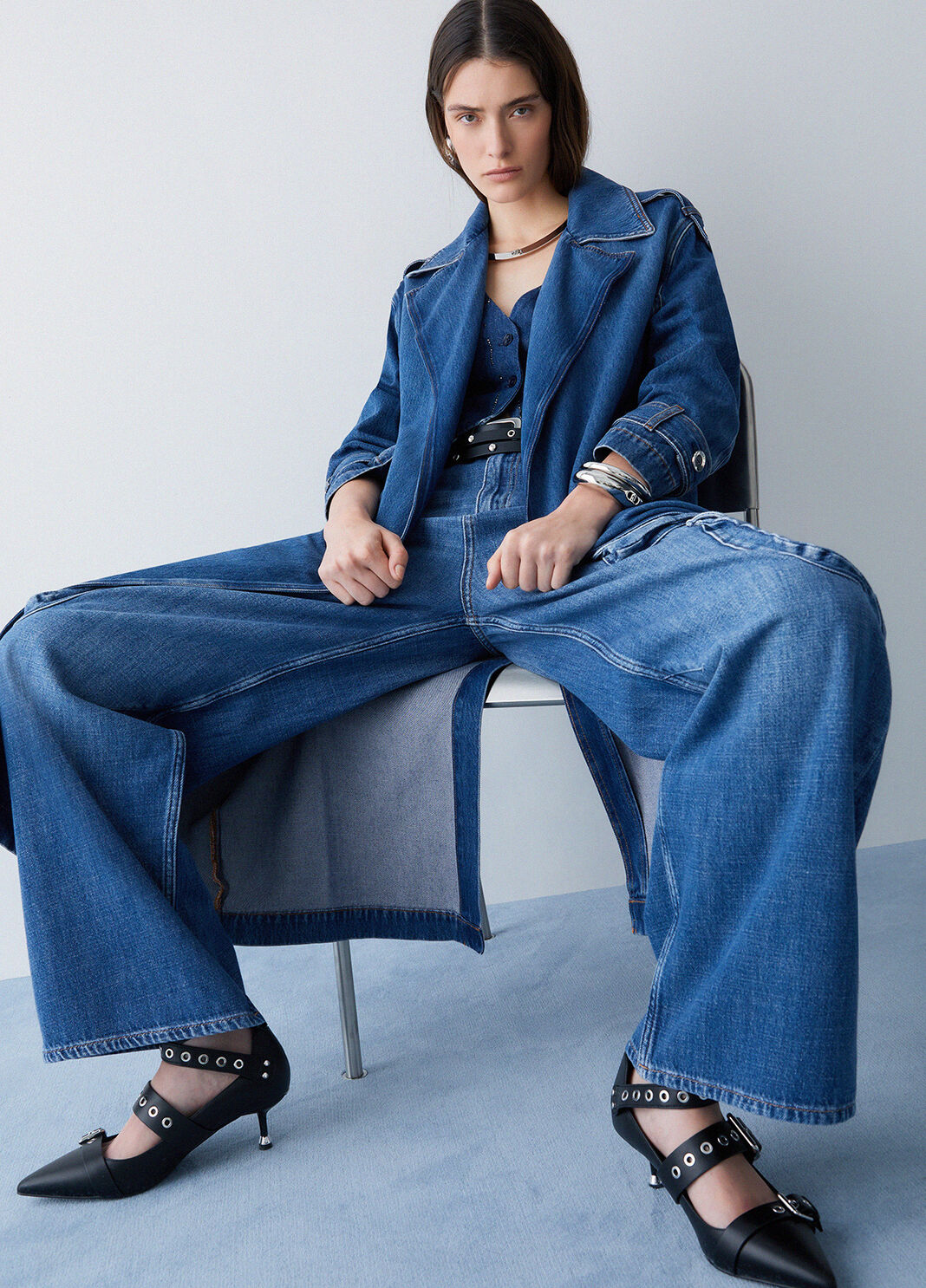 Long denim trench coat dark blue denim Liu Jo - large image number 2