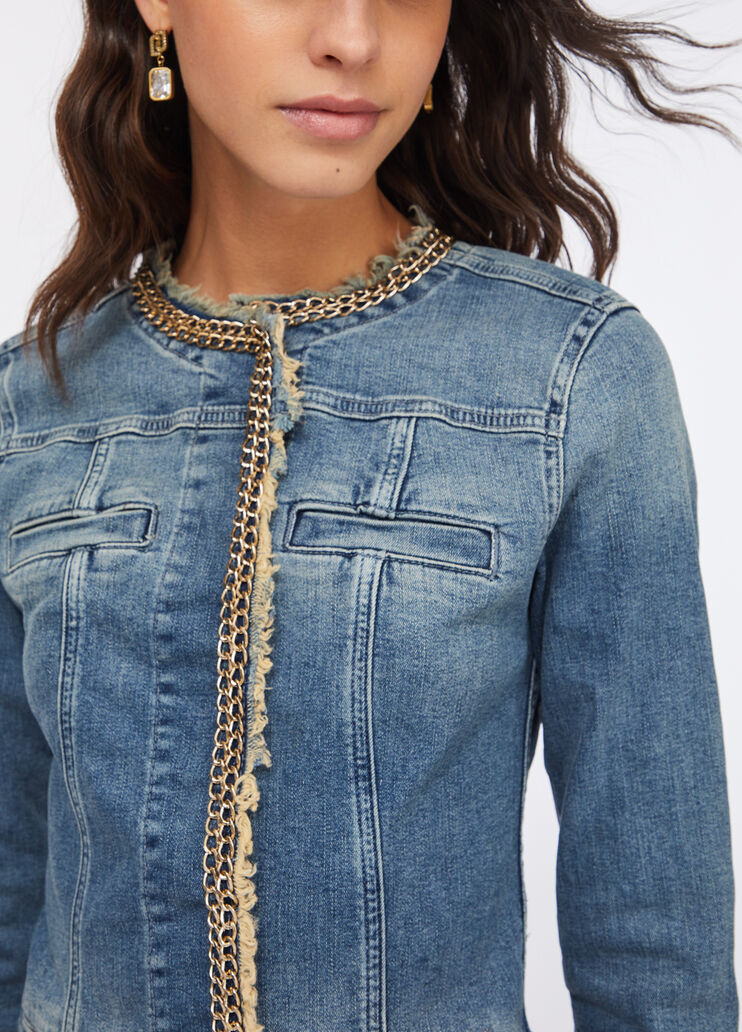 Veste en denim avec chaînes denim bleu foncé Liu Jo - large image number 3