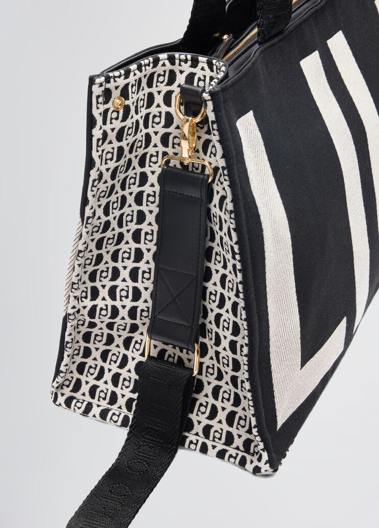 Black jacquard monogram tote bag black with logo Liu Jo - large image number 5 Black jacquard monogram tote bag black with logo Liu Jo - large image number 5