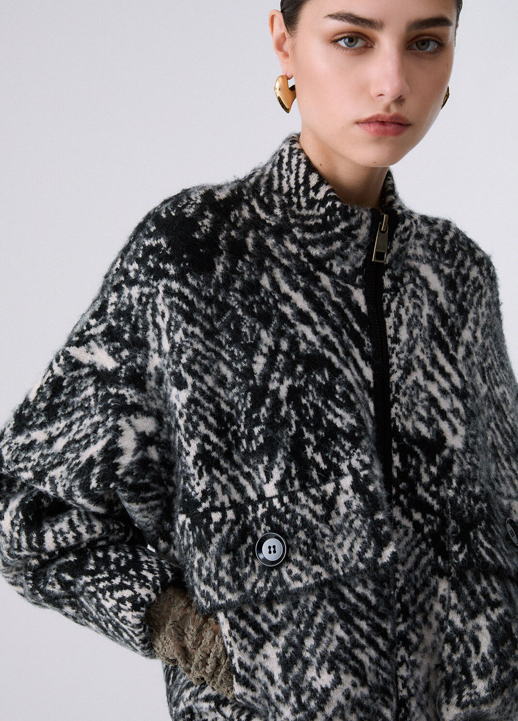 Bomber de punto jacquard espiga gris Liu Jo - large image number 4