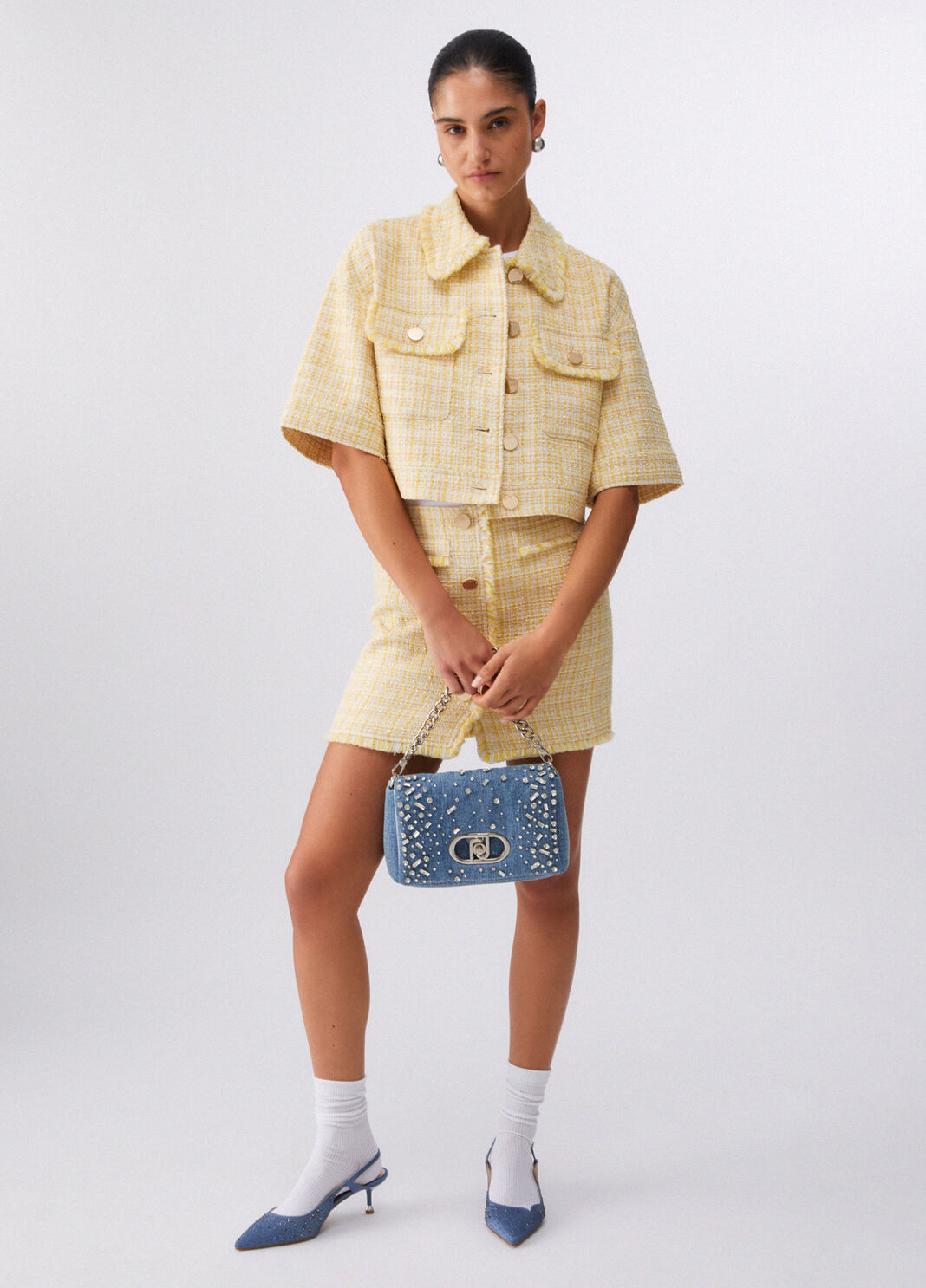 Giacca cropped in boucl&eacute; giallo Liu Jo - large image number 5