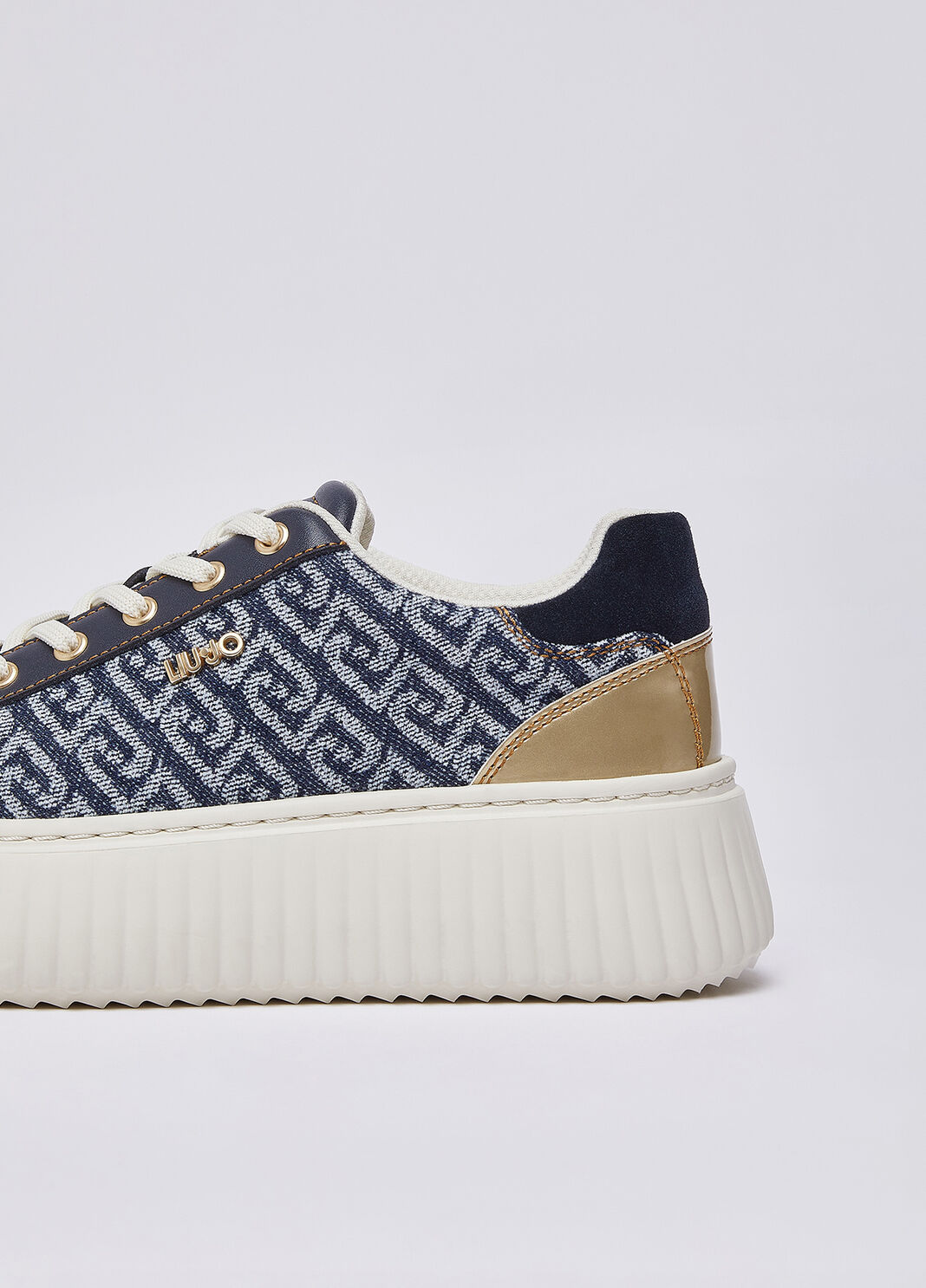 Sneakers &agrave; plateforme en denim monogramme bleu fonc&eacute; Liu Jo - large image number 4