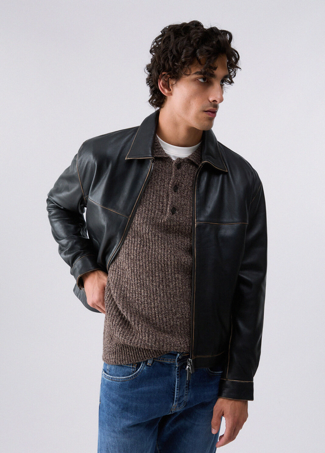 Jacket in leather dark brown Liu Jo - large image number 0