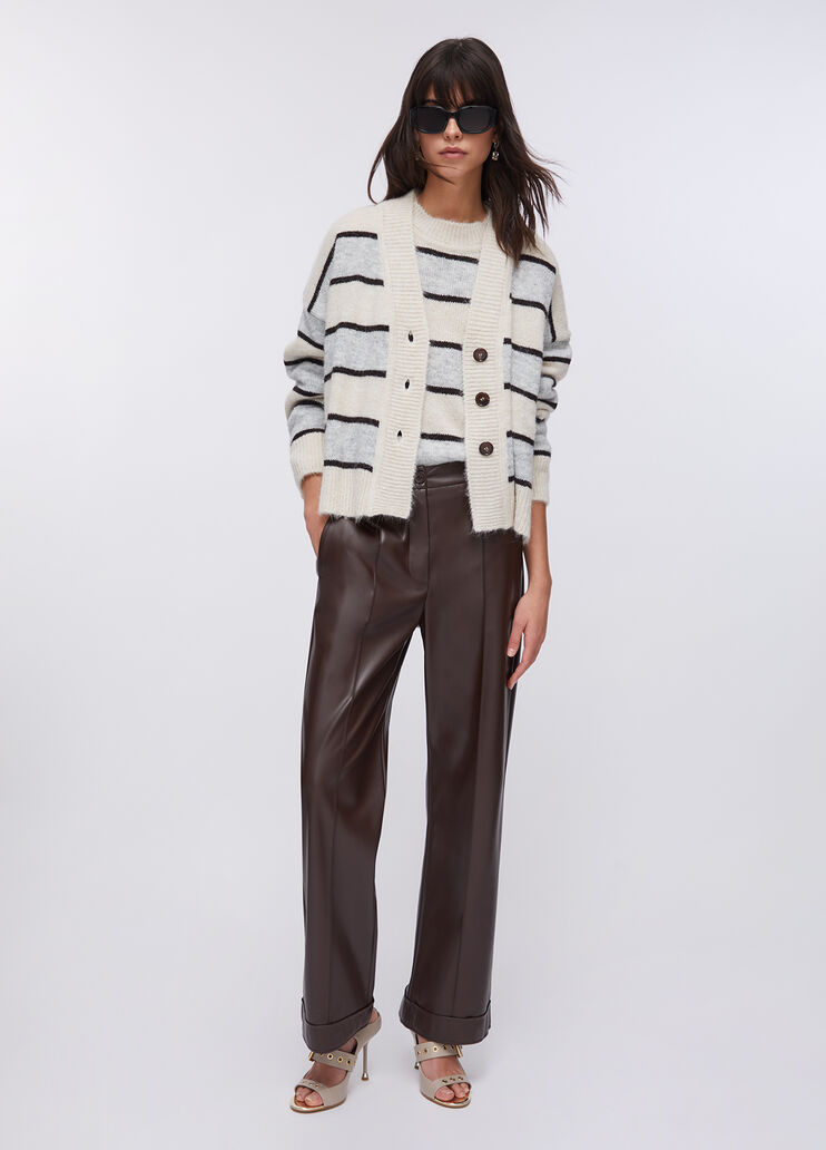 Striped wool and alpaca cardigan grey and beige Liu Jo - large image number 5