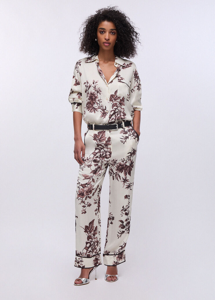 Pantal&oacute;n de raso estampado marr&oacute;n Liu Jo - medium
